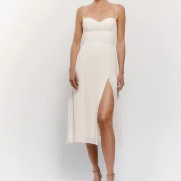 Reformation Juliette Side-Slit Crepe Midi Dress White 4 - Picture 4 of 6